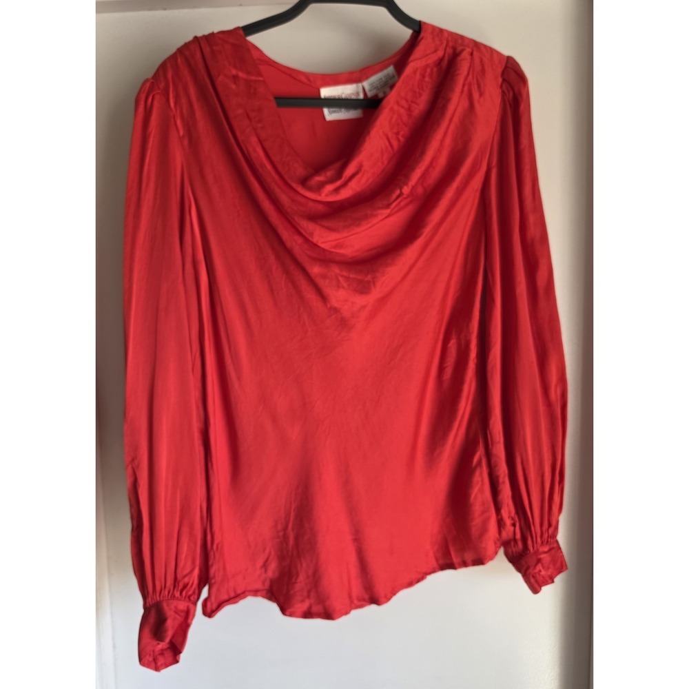 Arthur Chapnik Silk Blouse Size 8 Red Cowl Neck Long Sleeve Top Shirt Vintage
